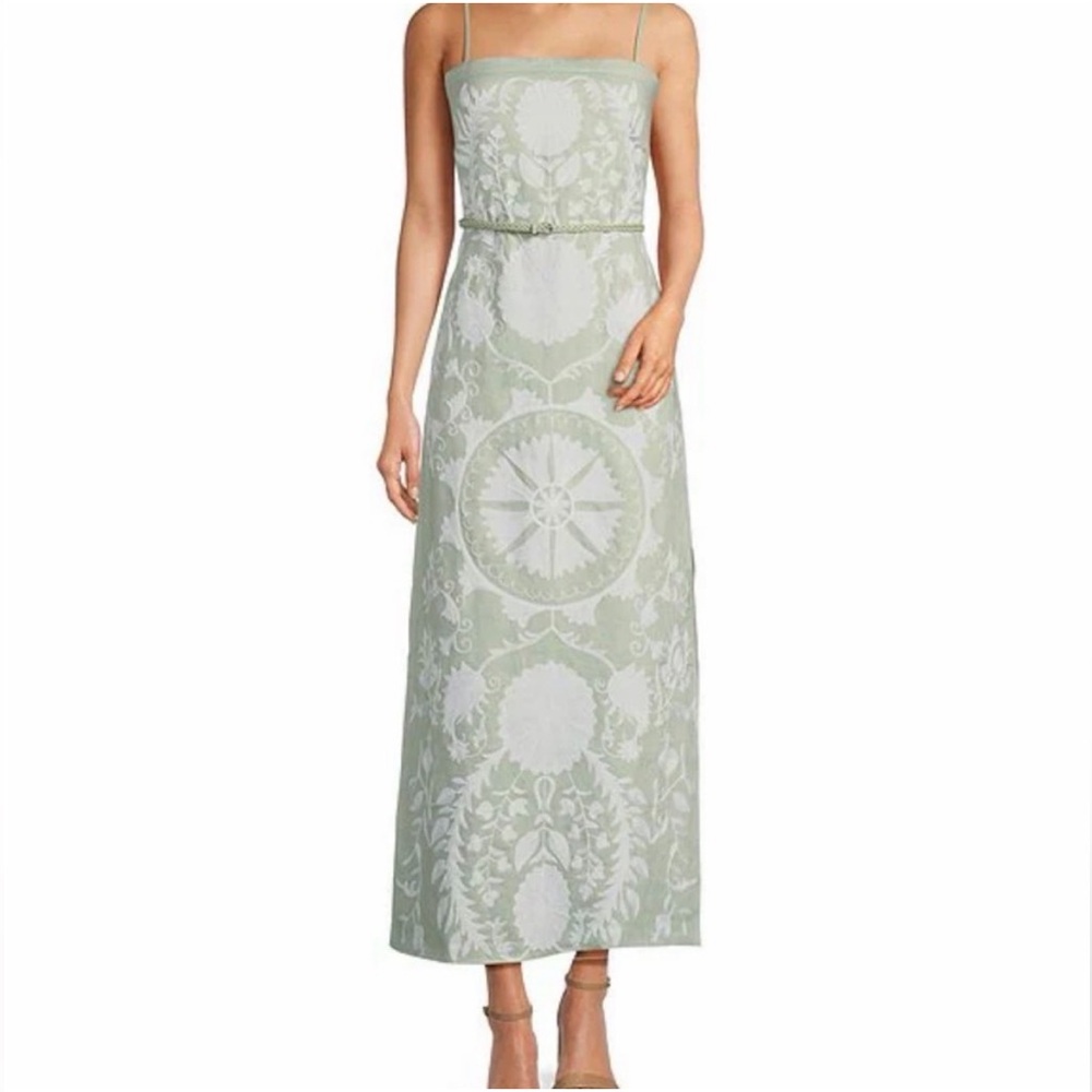 🆕 Le'AL.X 100% Linen Embroidered Sleeveless adjustable Strap maxi dress